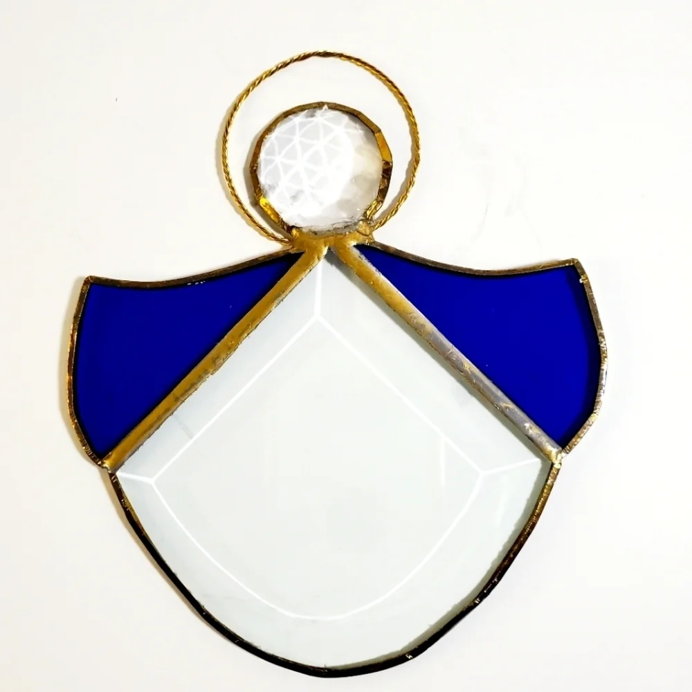 VINTAGE STAINED GLASS Guardian Angel Suncatcher with Beveled Edge Hand Soldered